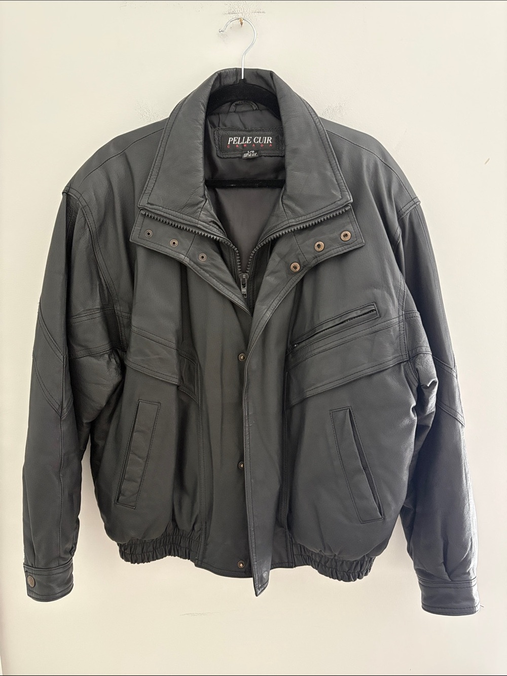 Vintage Pelle Cuir Canada Black Genuine Leather Bomber Jacket - Men’s L